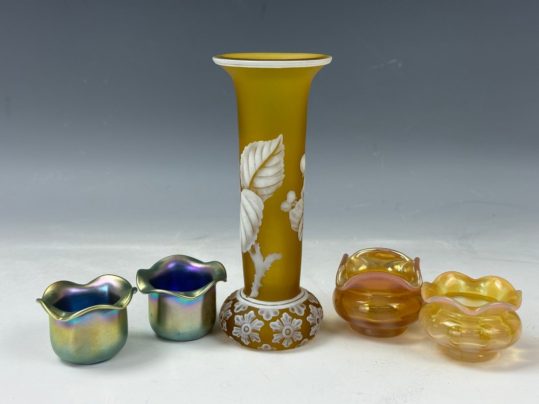 A VELEZ CAMEO ART GLASS VASE and Four Cup, EARLY 20TH CENTURY,Signed (1 of 10)
