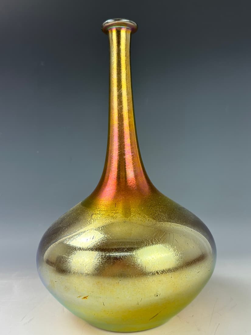 A Vintage Yellow Art Glass Long Neck Vase (1 of 4)