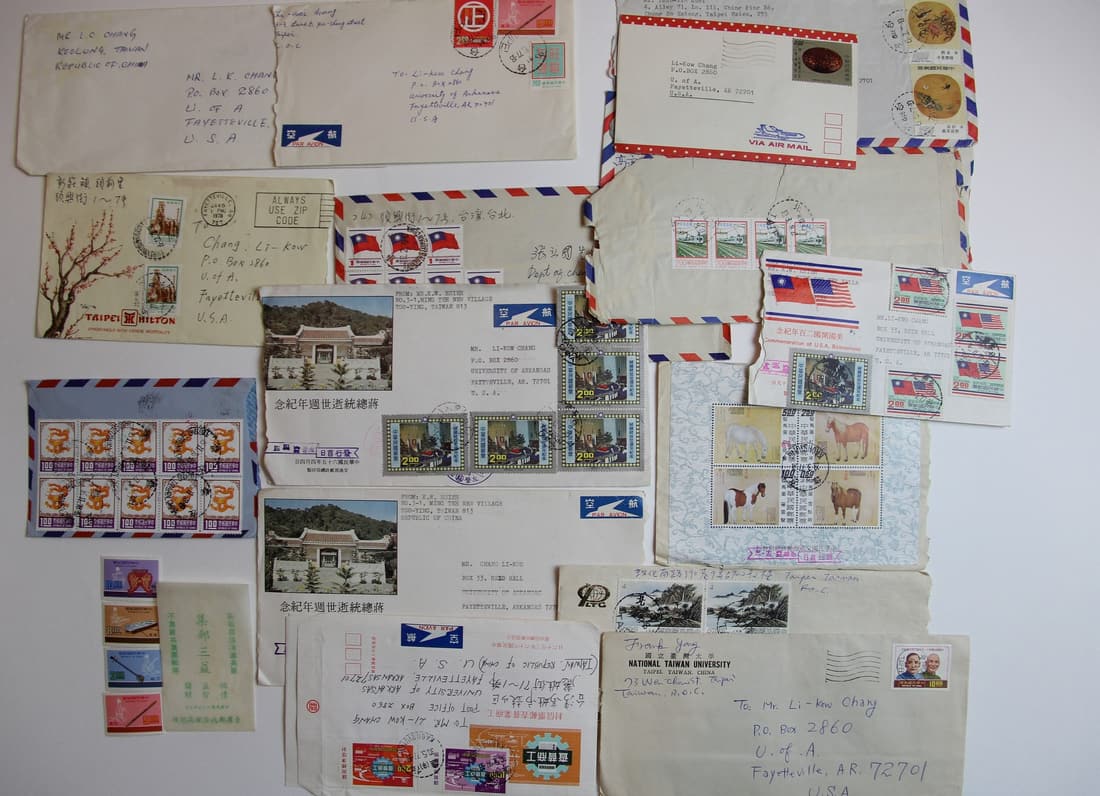 Various stamped covers from Likow Simon Changs friends: Tien-Tung Hsu ï¼ˆè®¸æ®¿æ ‹ï¼‰ï¼šLikow Simon Chang father. graduated from the Military Academy of Republic of China in Chengdu in 1941. He went to Taiwan in 1949 and was stationed a
