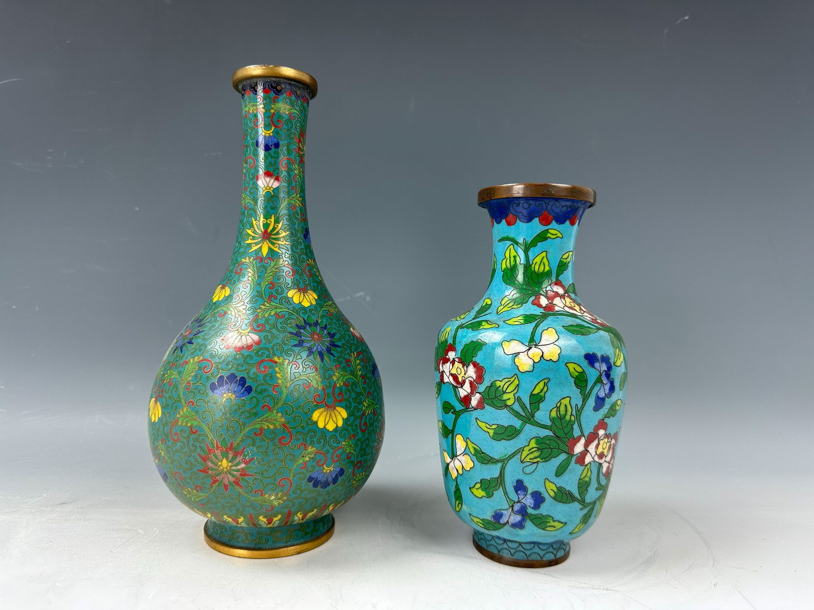 Two Vintage Cloisonne Enamel Brass Vases Laotianli Mark (1 of 8)