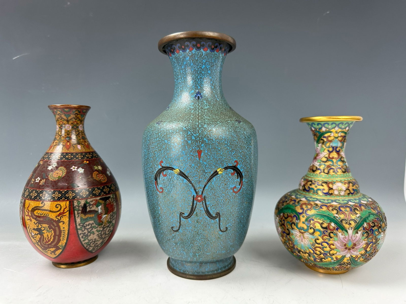 Group of 3 Chinese Cloisonne Enamel Brass Vases (1 of 13)