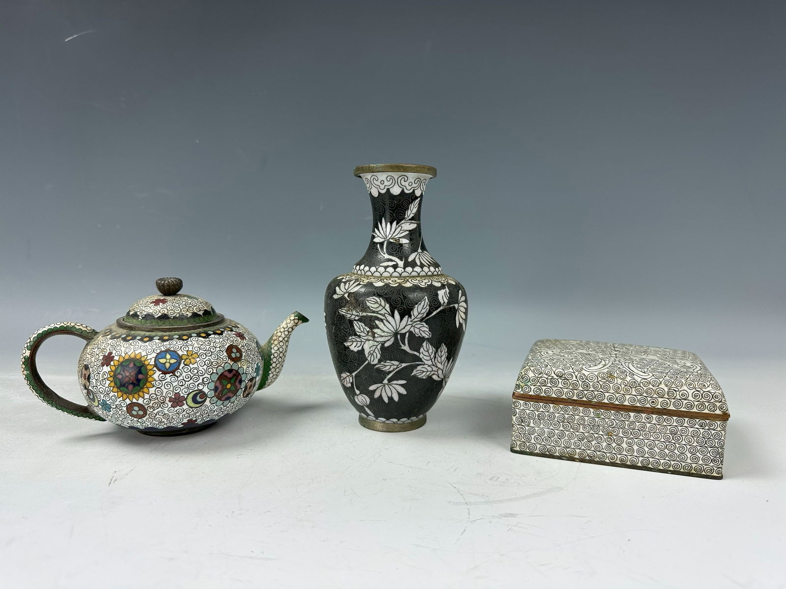Vintage Chinese Cloisonne Enamel Teapot and Box,Vase (1 of 11)