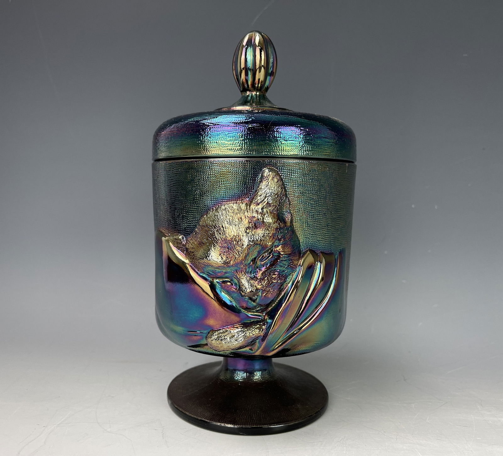 Fenton Glass Carnival Classic Chessie Cat Candy Pot Lidded (1 of 7)