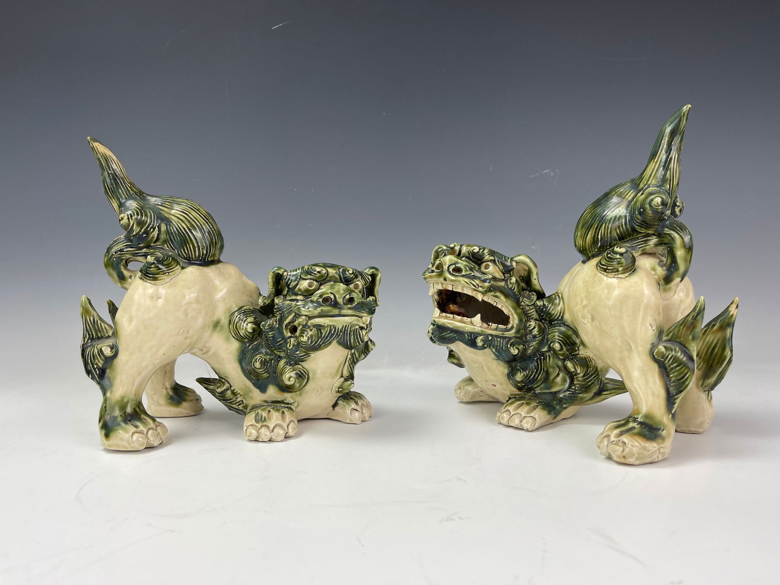 Asian Antique Porcelain Lion Foo Dog Statues (1 of 5)