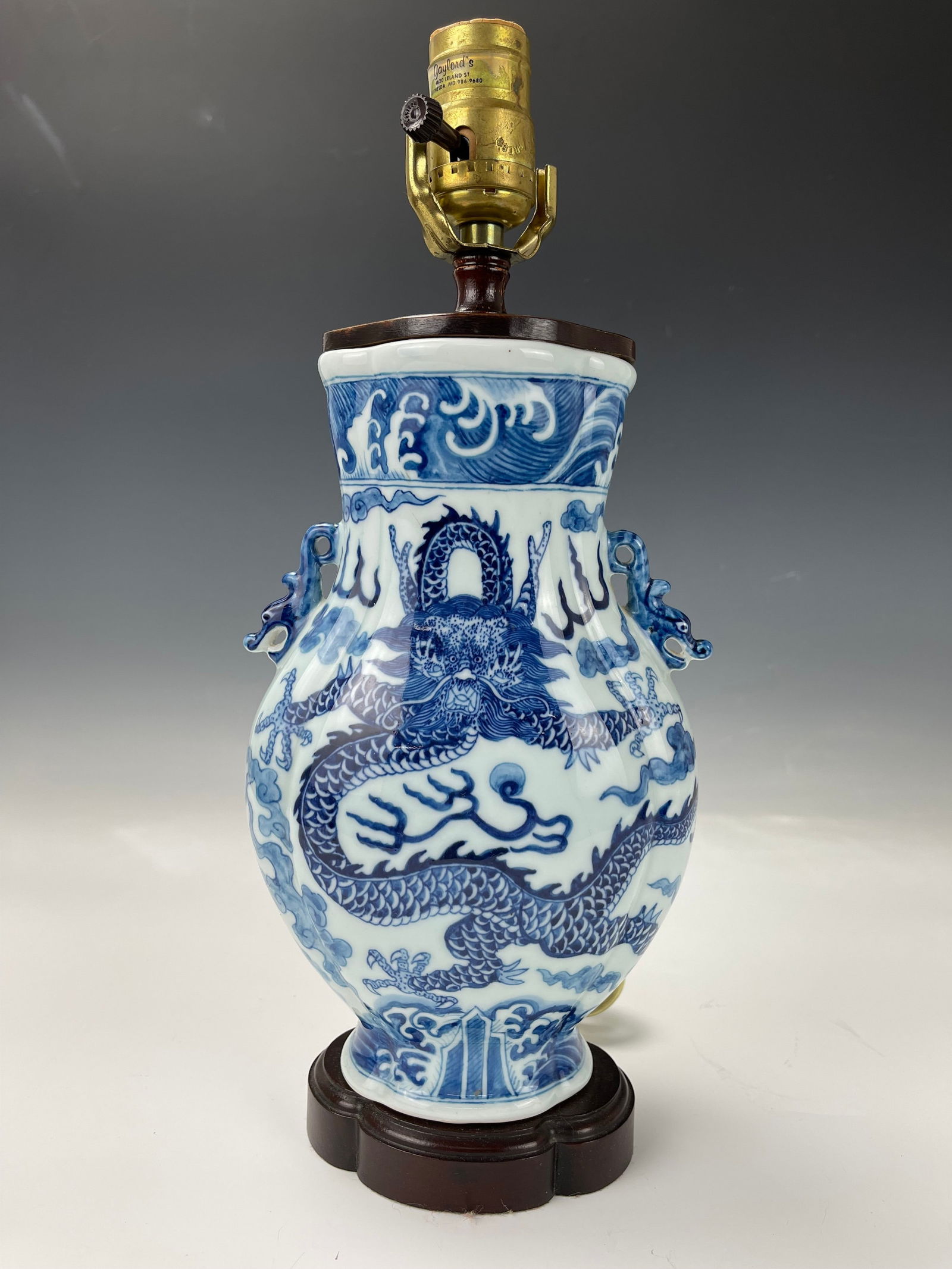 A Chinese Blue and White Porcelain Dragon Vase Lamp (1 of 6)