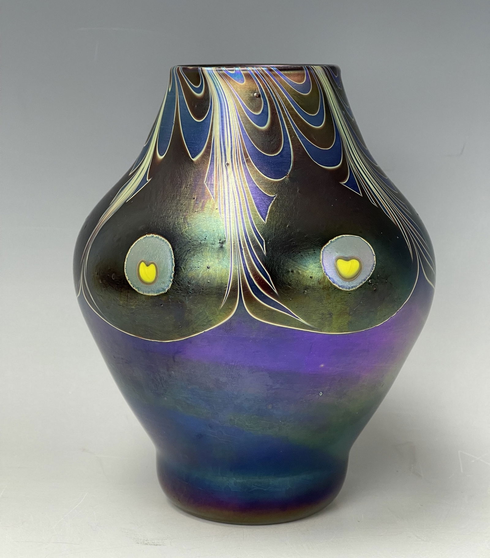 Peacock Feather Art Glass Vase Iridescent Cobalt Blue Signed (1 of 5)