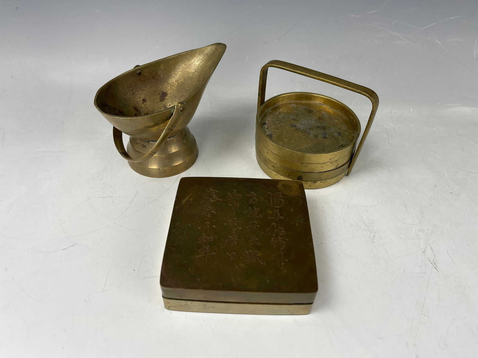 Group of 3 Chinese Brass Work Ink Box (1 of 6)
