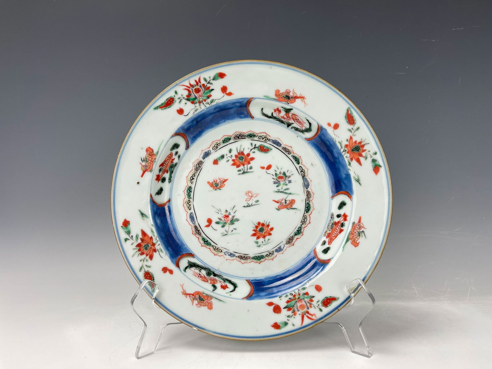 Chinese Kangxi Blue and White Famille Verte Porcelain Plate (1 of 6)