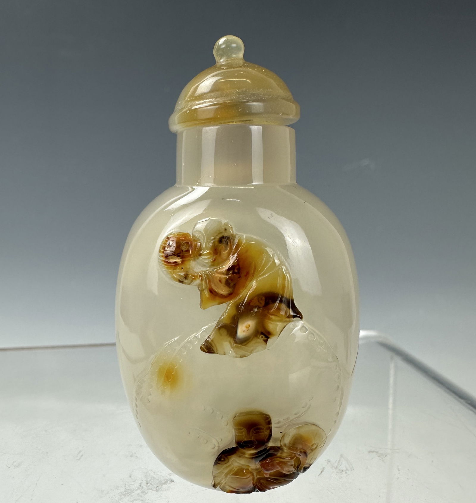 Agate Snuff Bottle Carved Figures and Landscape (1 of 6)