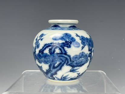 Chinese Blue White Porcelain Pot Yongzheng Mark: Chinese Blue White Porcelain Pot with pine,bamboo and plum blossom,Yongzheng Mark. H 8 cm(3.2 in.),Preview from Dec. 11th to 15th from 1:00 PM TO 5:00 PM Eastern Time, Location: 15229 Display Court, R