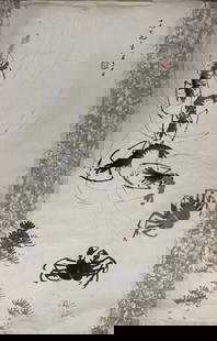 Chinese Painting Ink Shrimp and Crabs: Chinese Painting Ink Shrimp and Crabs,H 68 cm(27 in.) x W 36 cm(14 in.),Preview from Dec. 11th to 15th from 1:00 PM TO 5:00 PM Eastern Time, Location: 15229 Display Court, Rockville MD 20850.