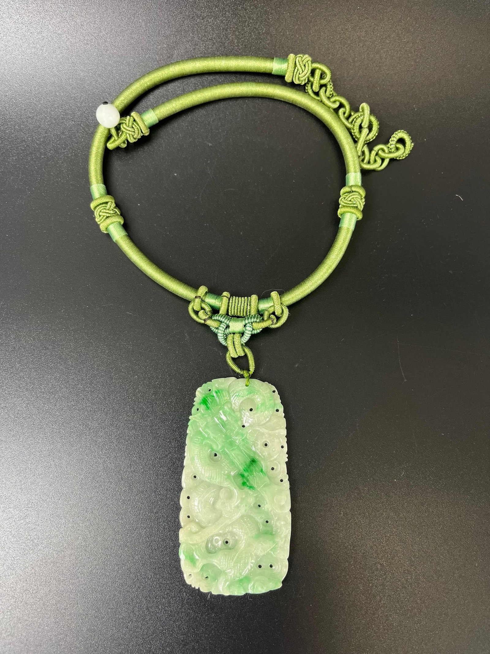 Chinese Carved Green Jadeite Dragon Necklace (1 of 4)