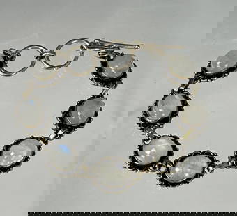 Vintage Sterling Silver Bracelet With Rainbow Moonstone: Vintage Sterling Silver Bracelet With Rainbow Moonstone, L 19.5 cm(7.6 in.),Preview from Dec. 11th to 15th from 1:00 PM TO 5:00 PM Eastern Time, Location: 15229 Display Court, Rockville MD 20850.