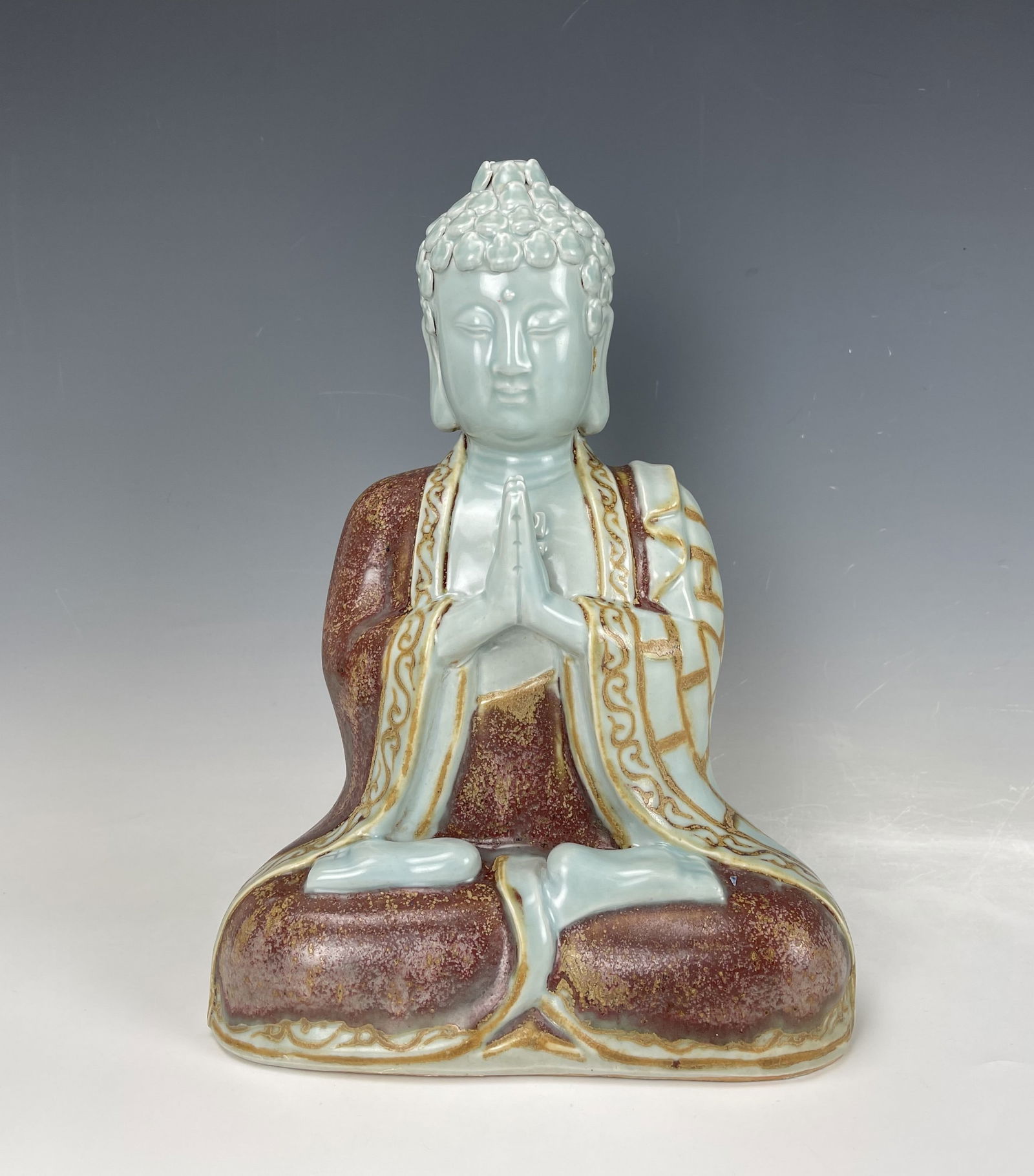 Porcelain Celadon Glazed with Red Flambe Painted Buddha Statue (1 of 8)