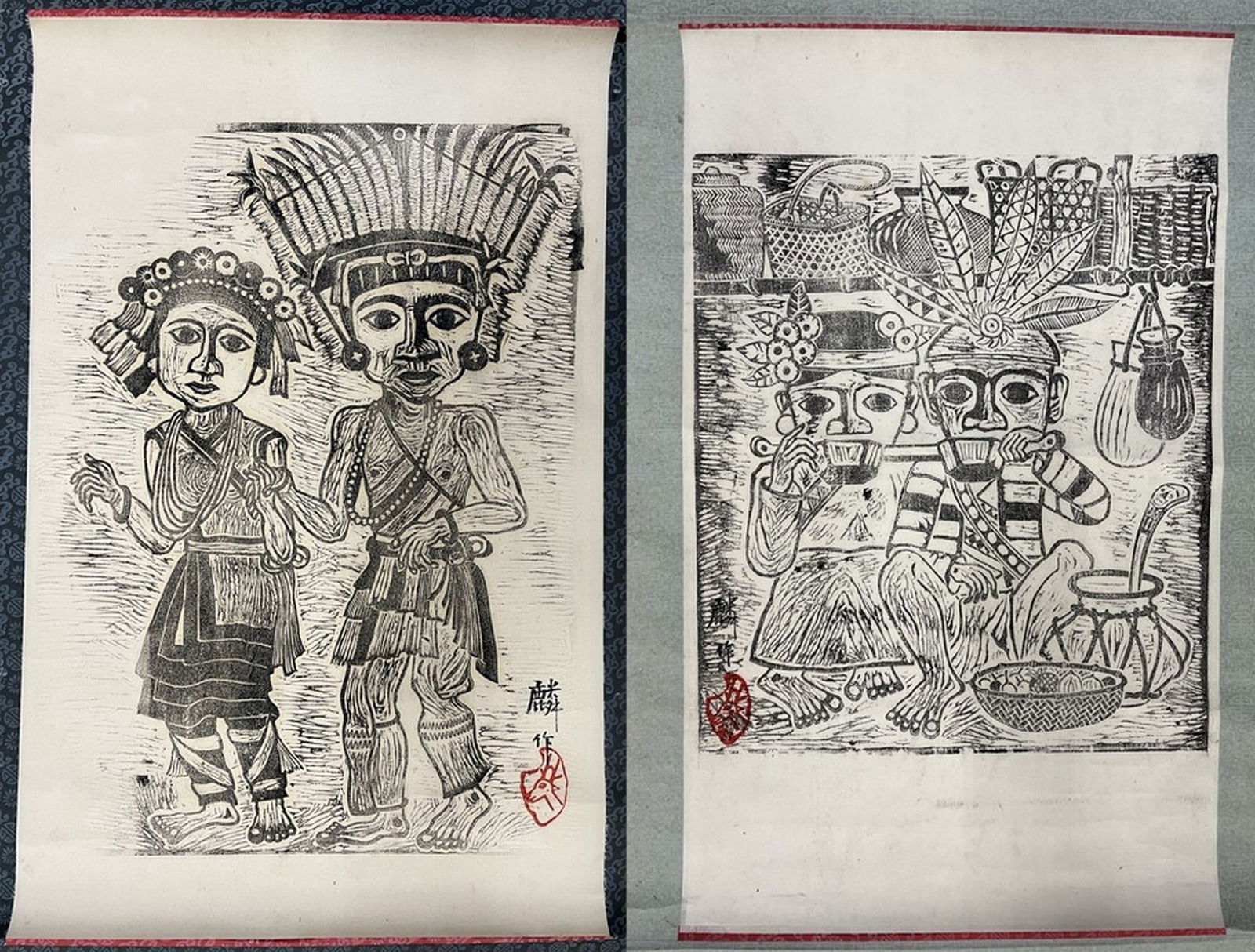 Two Ink Rubbings on Paper Scroll Lin Zuo (1 of 3)