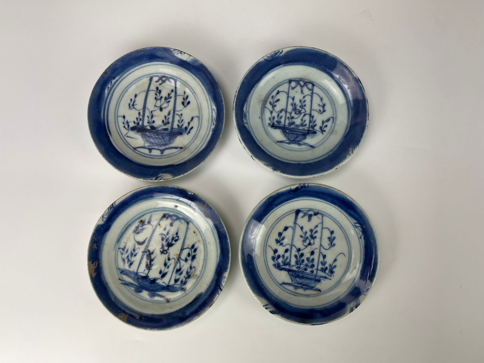 Four Chinese Antique Blue and White Porcelain Plates: Four Chinese Antique Blue and White Porcelain Plates,D 14 cm (5.5 in.)x4, Preview from Feb.19th to 23rd from 1:00 PM TO 5:00 PM Eastern Time, Location: 15229 Display Court, Rockville MD 20850.