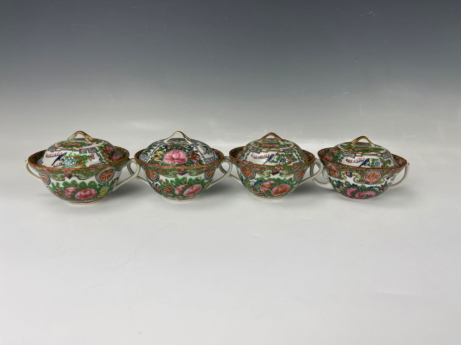 19th Century Rose Medallion Set of 4 Porcelain Tea Cup With Cover (1 of 9)