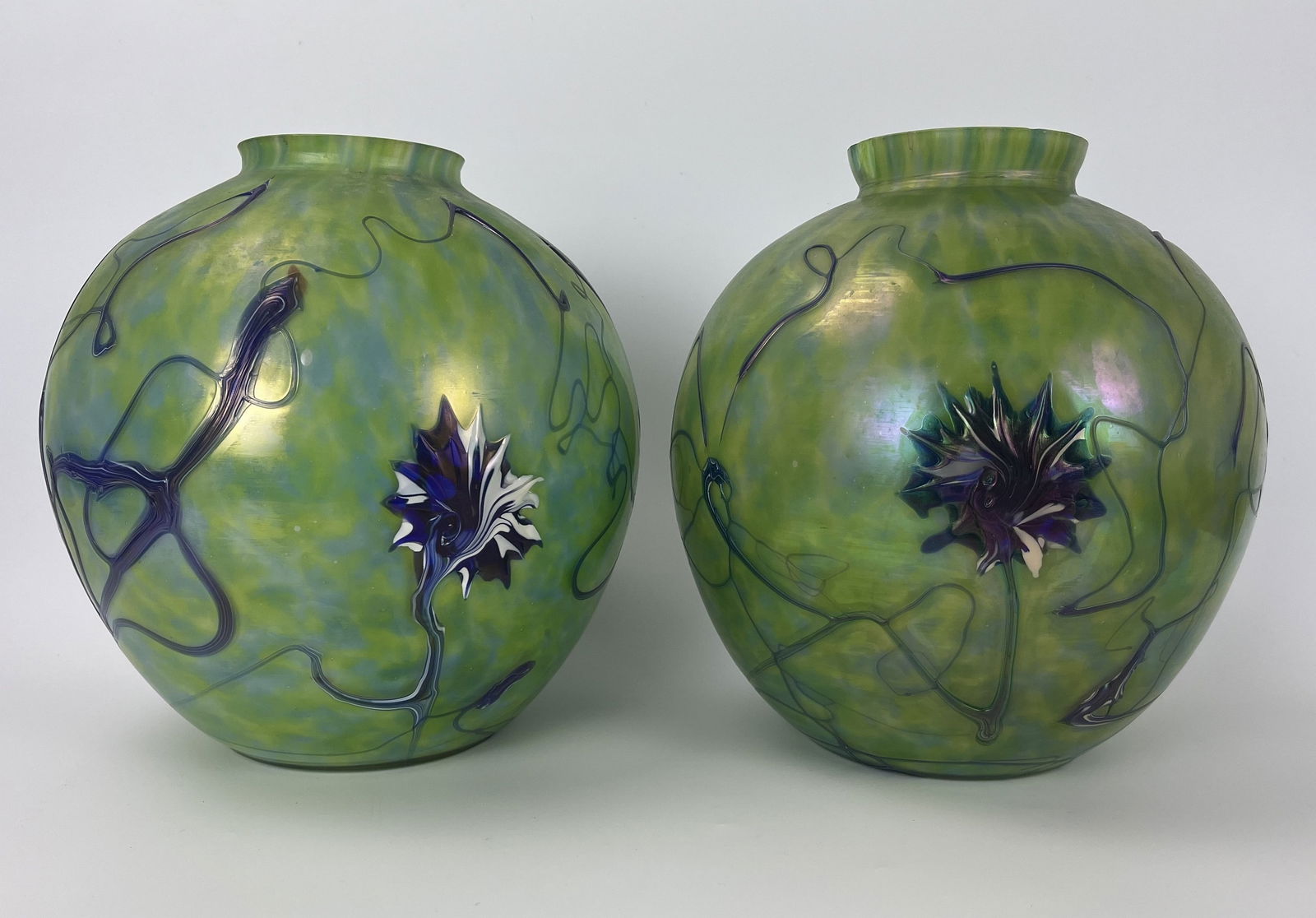 A pair of Antique European Art Glass Vases (1 of 9)