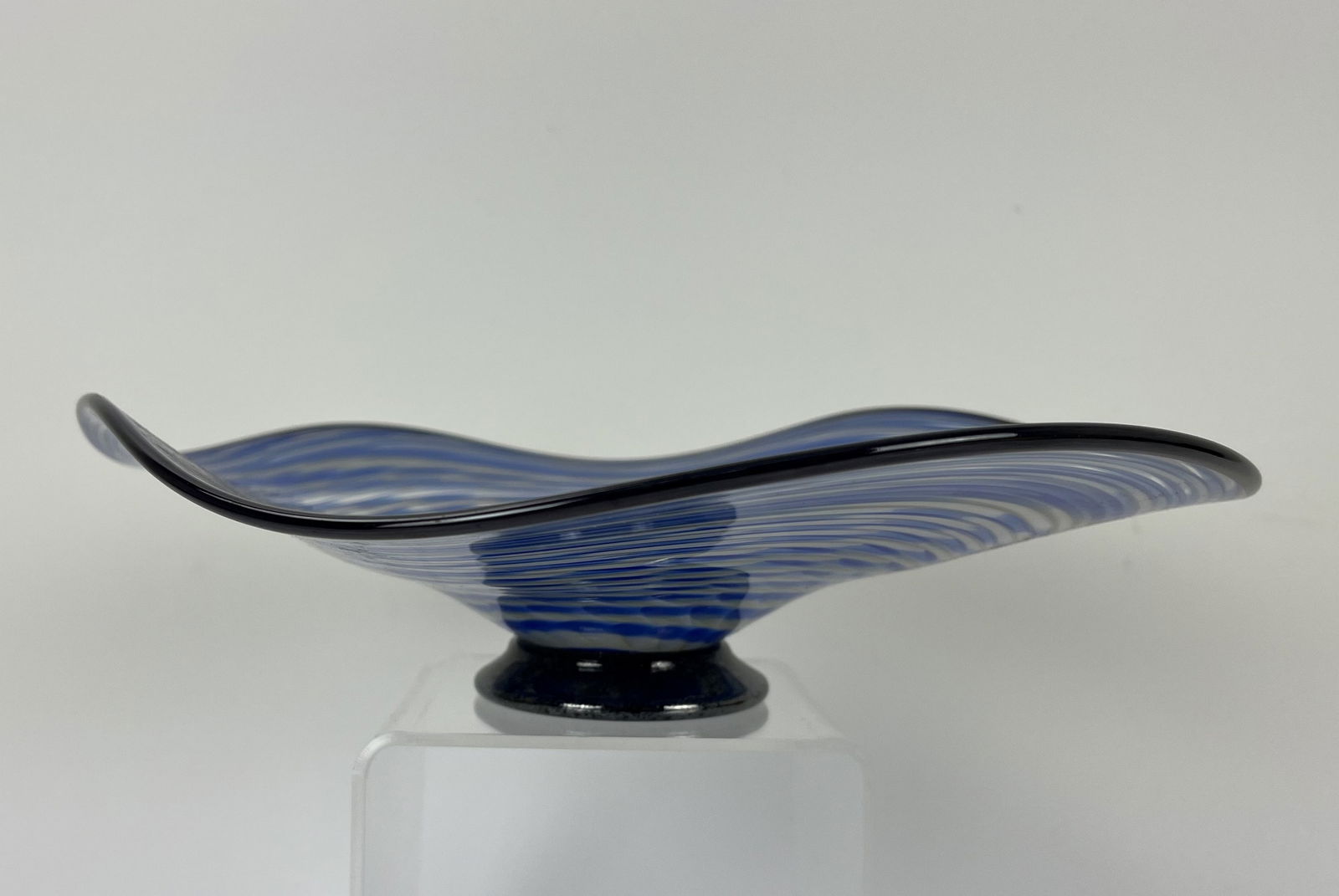 Art Glass Bowl Cobalt Blue with White Waves (1 of 8)