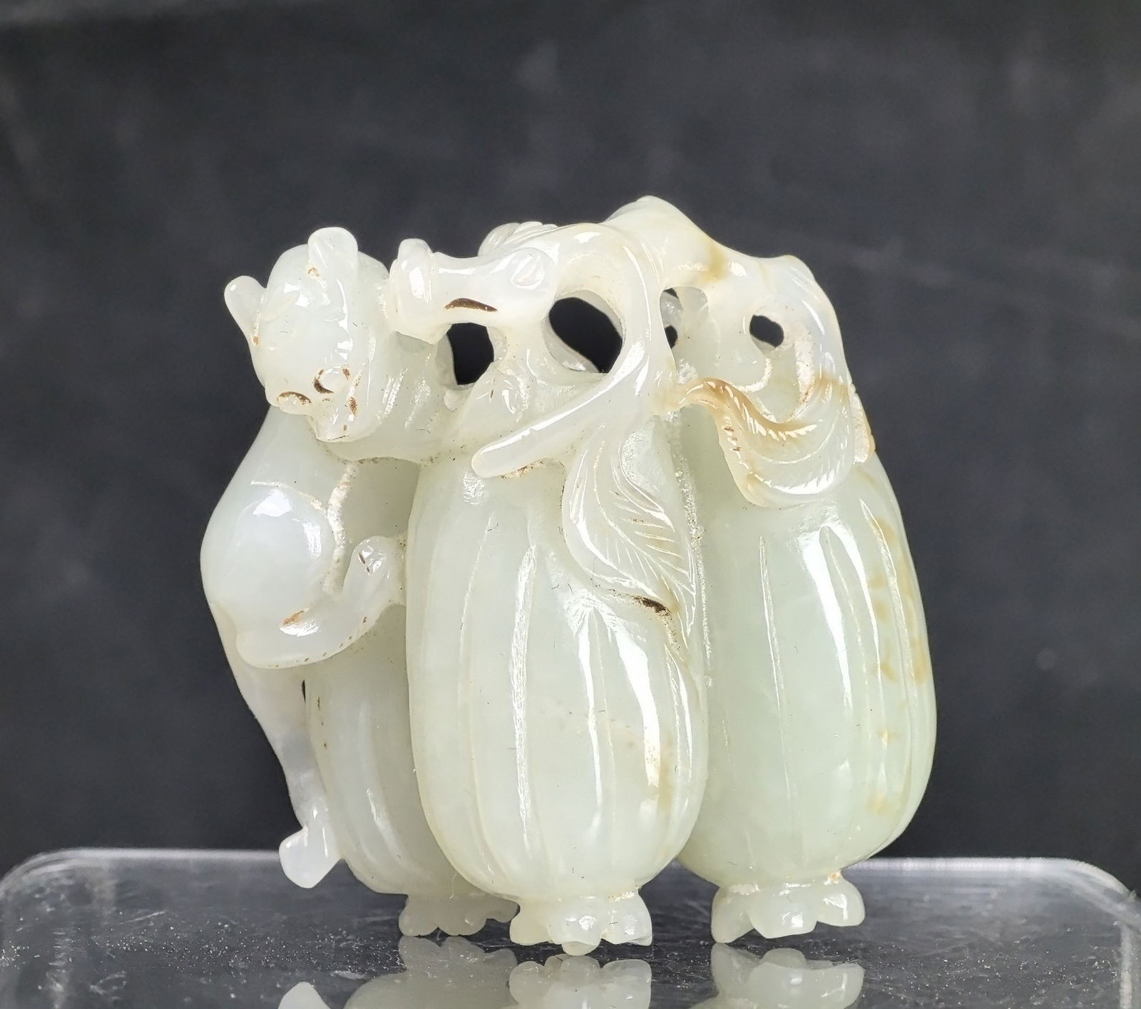 Chinese White Jade Pendant Carving Beast and Melons (1 of 7)
