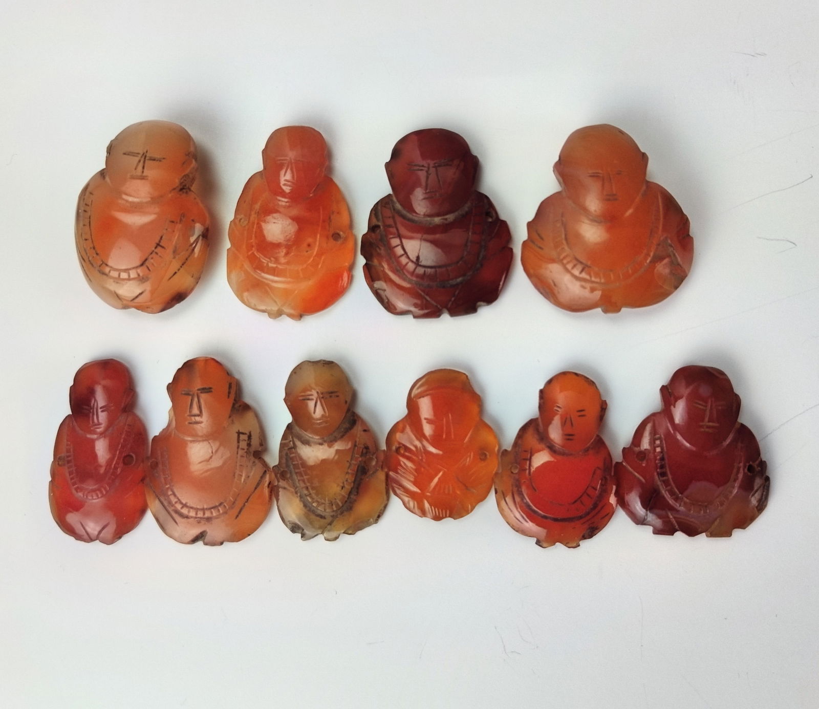 Group of 10 Chinese Carnelian Agate Small Buddha Figurines (1 of 2)