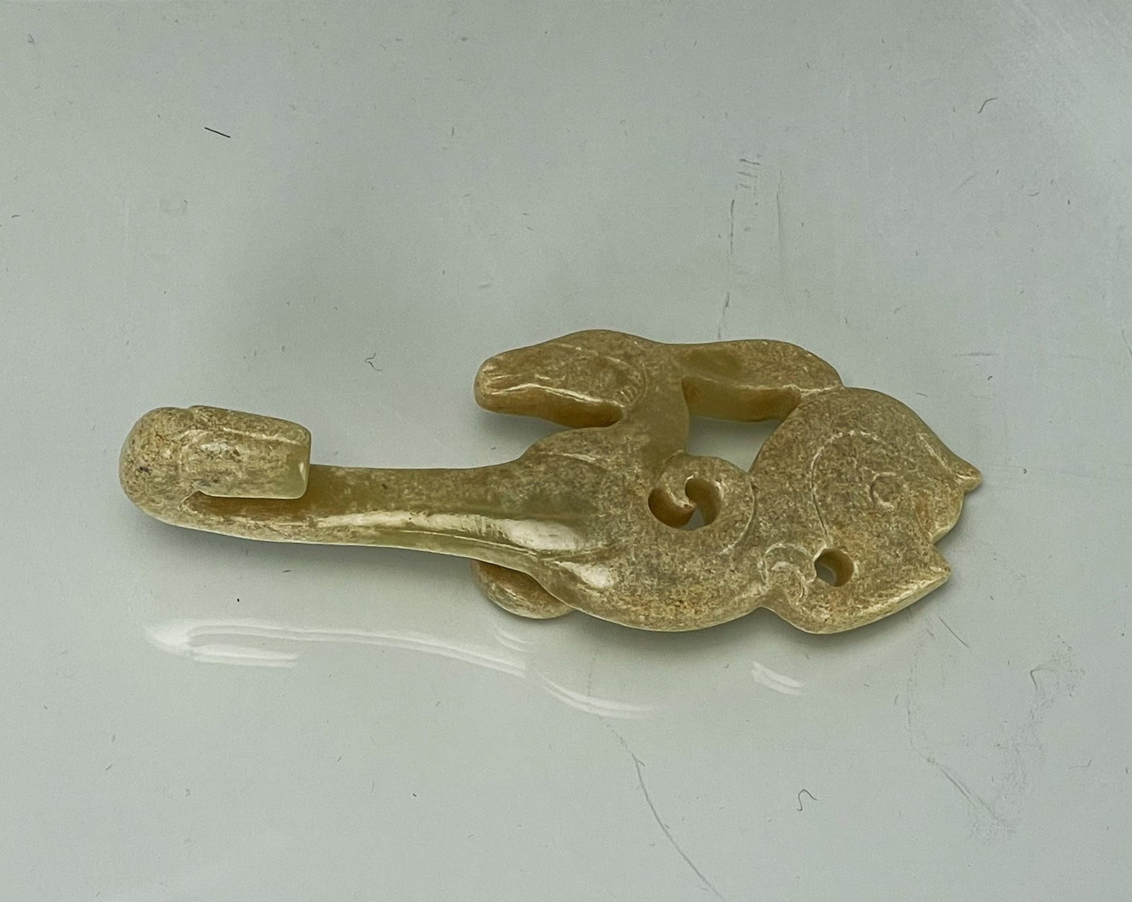 Chinese Jade Belt Hook Dragon Shaped: Chinese Jade Belt Hook Dragon Shaped,Size 8 x 3 cm, Preview from Apr. 22nd to 26th from 1:00 PM TO 5:00 PM Eastern Time, Location: 15229 Display Court, Rockville MD 20850.