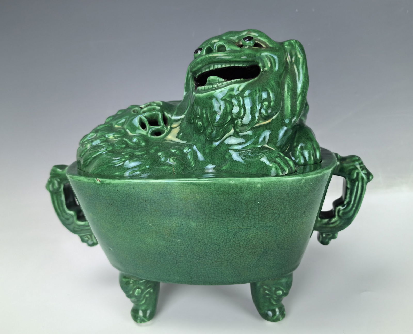 Green Glazed Molded Incense Burner in Lion Shape (1 of 8)