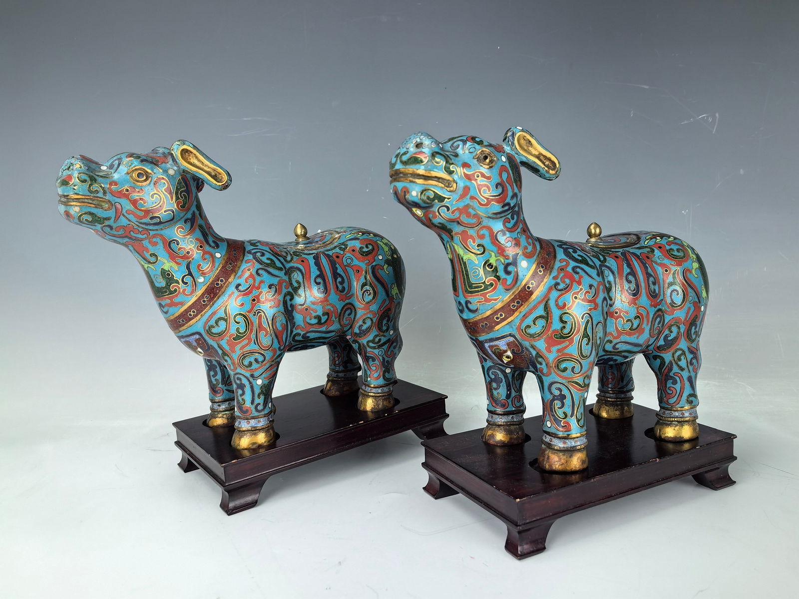 Pair of Chinese Cloisonne Incense Burner Dog Boxes (1 of 7)