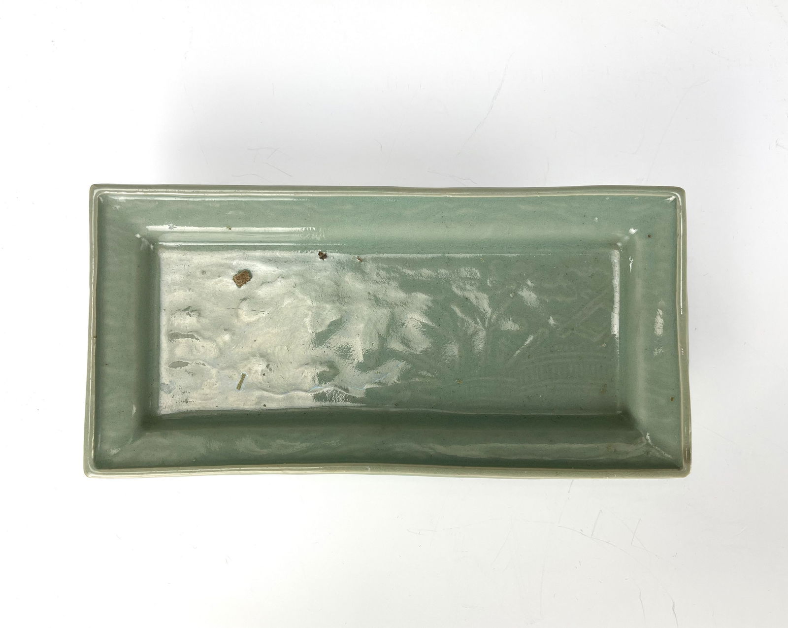 Chinese Celadon Porcelain Rectangular Plate Incised Flowers (1 of 4)