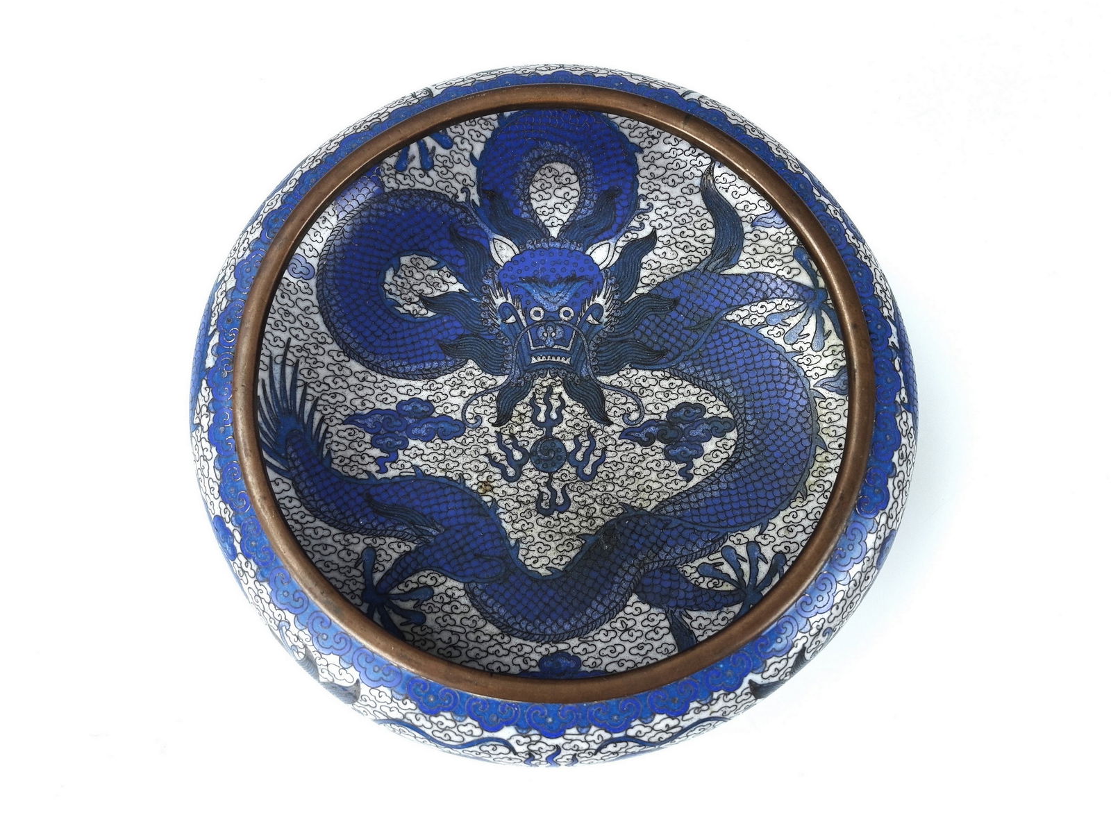 Chinese  Cloisonne Brush Washer with Blue Dragon Qianlong Mark (1 of 5)