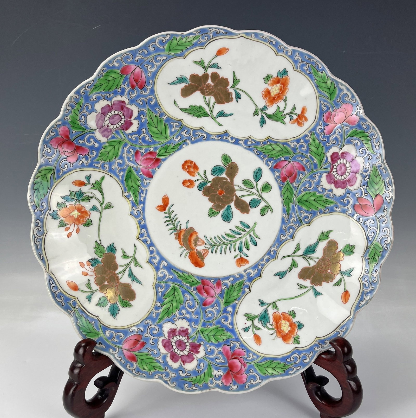 Vintage Asian Famille Verte Porcelain Plate Marked: Vintage Asian Famille Verte Porcelain Plate Marked,D 31 cm(12.2 in.), Preview from Apr. 22nd to 26th from 1:00 PM TO 5:00 PM Eastern Time, Location: 15229 Display Court, Rockville MD 20850.