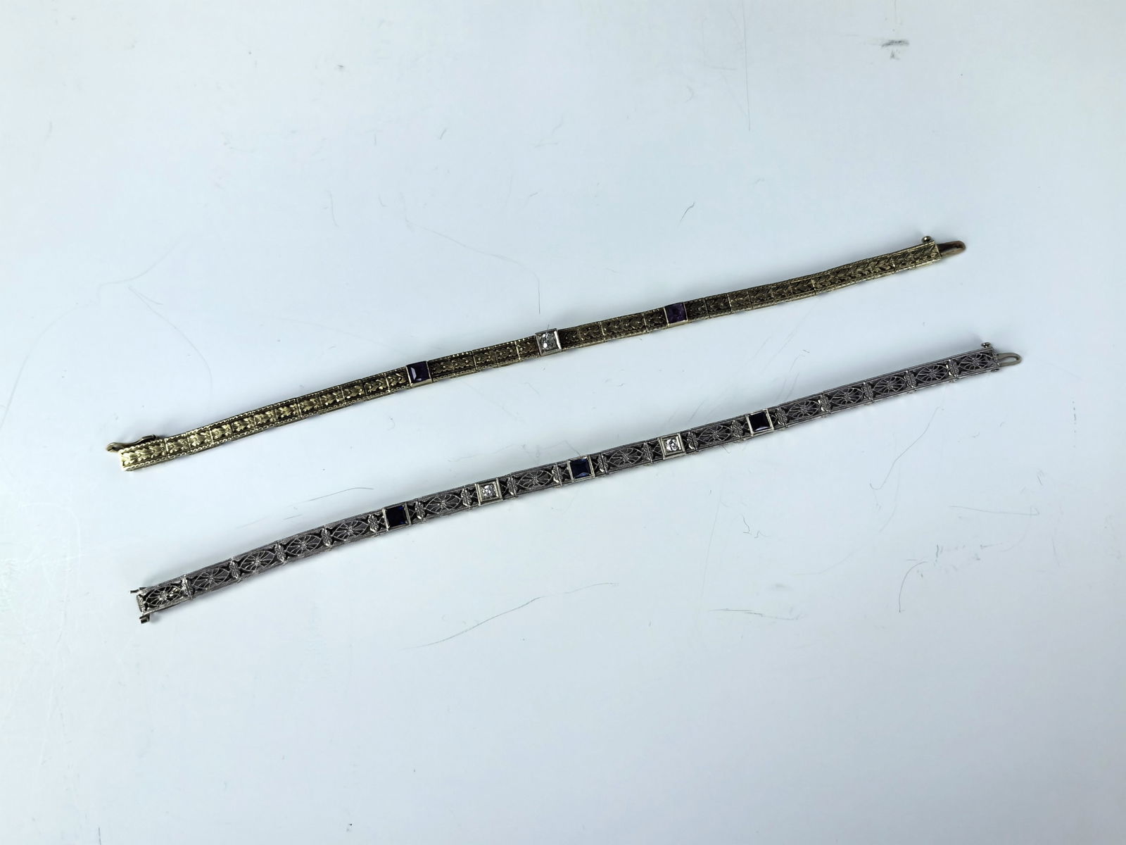 Two Vintage Art Deco Bracelets 14k Plat White and Gold (1 of 11)