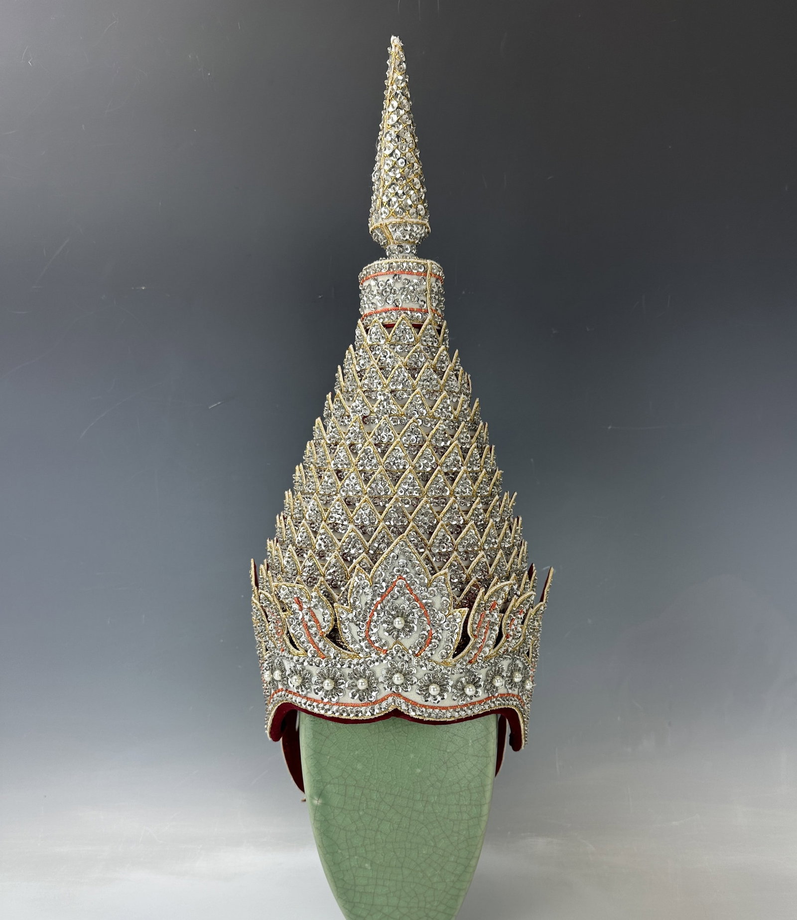 Thai Traditional Headdress Costume Headpiece: Thai Traditional Headdress Costume Headpiece, H 51 cm(20 in.), Preview from May 27th to 31st from 1:00 PM TO 5:00 PM Eastern Time, Location: 15229 Display Court, Rockville MD 20850.