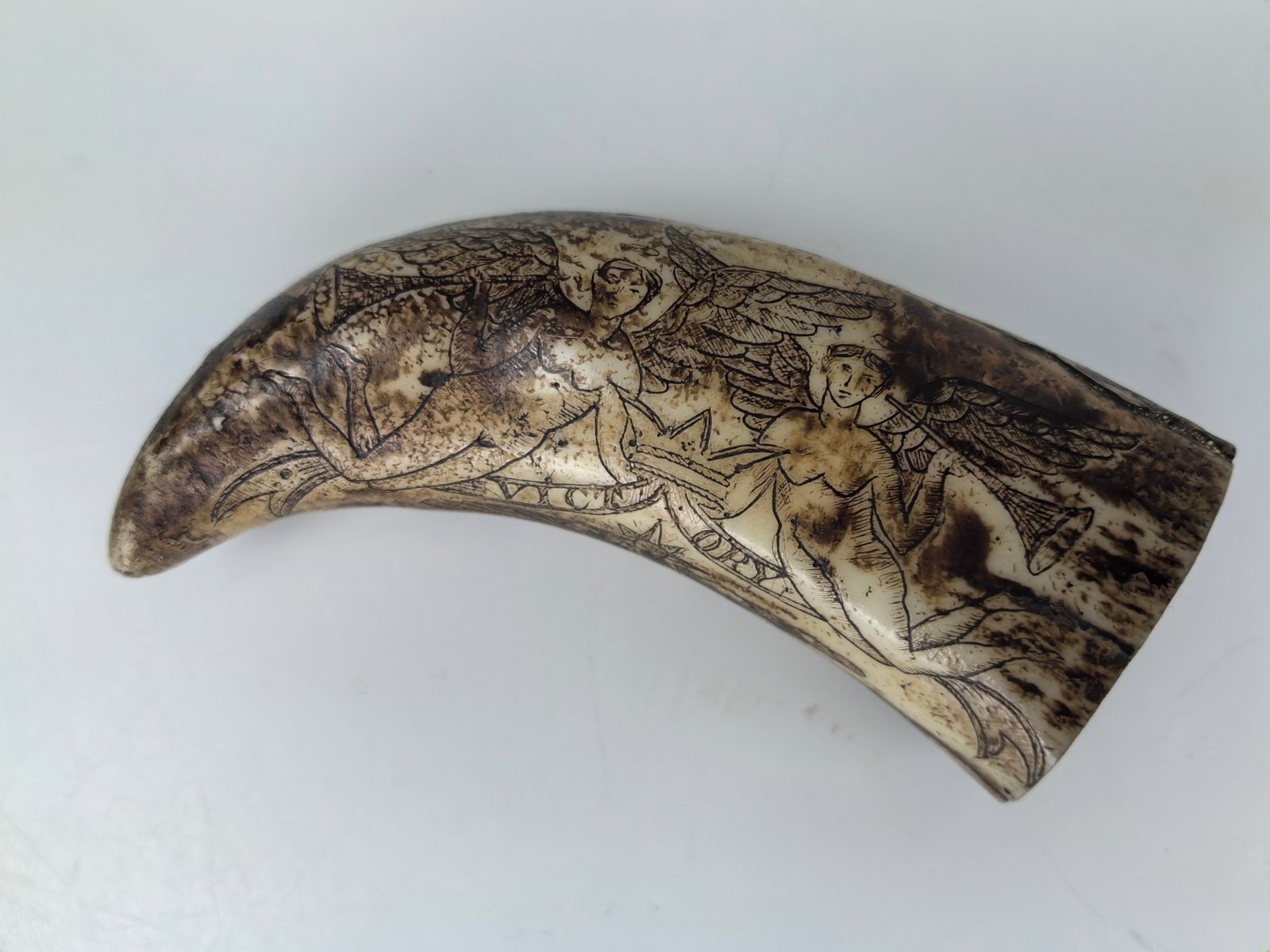 A Carved American Scrimshaw Whale Tooth: A Carved American Scrimshaw Whale Tooth, H 10 cm (4 in.), Preview from May 27th to 31st from 1:00 PM TO 5:00 PM Eastern Time, Location: 15229 Display Court, Rockville MD 20850.