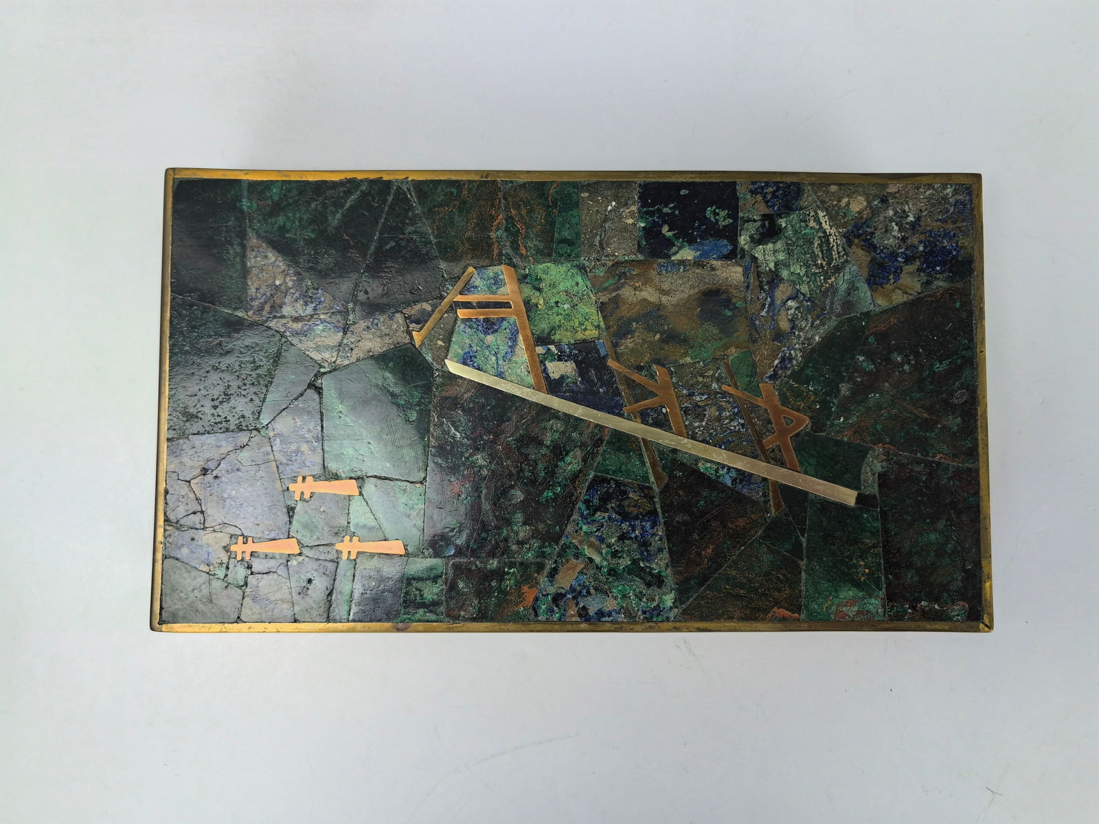 Mexico Cigar Box Decorative in Brass Malachite and Wood (1 of 3)