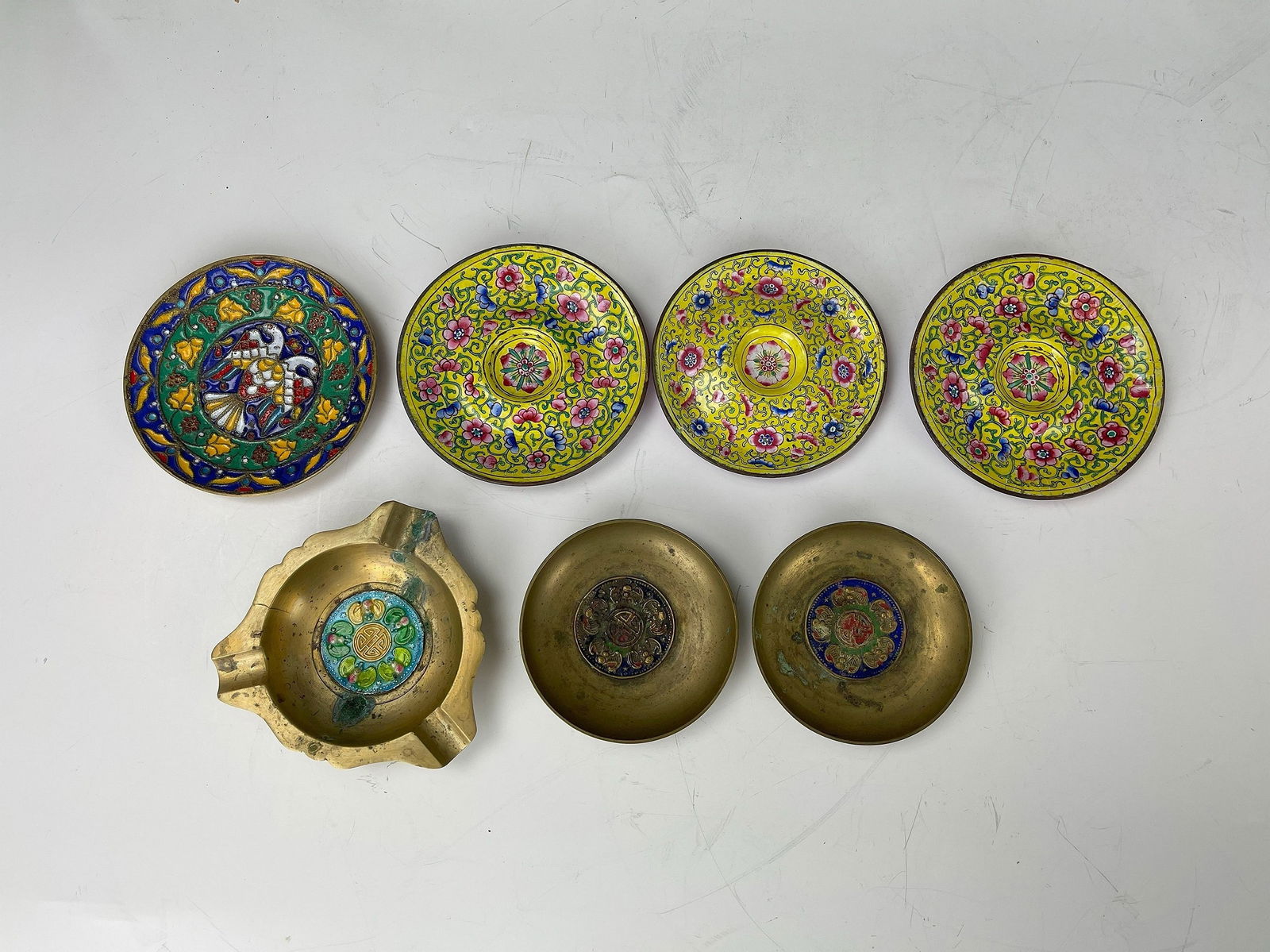 Group of 7 Brass Plates and Canton Cloisonne Small Plates (1 of 5)