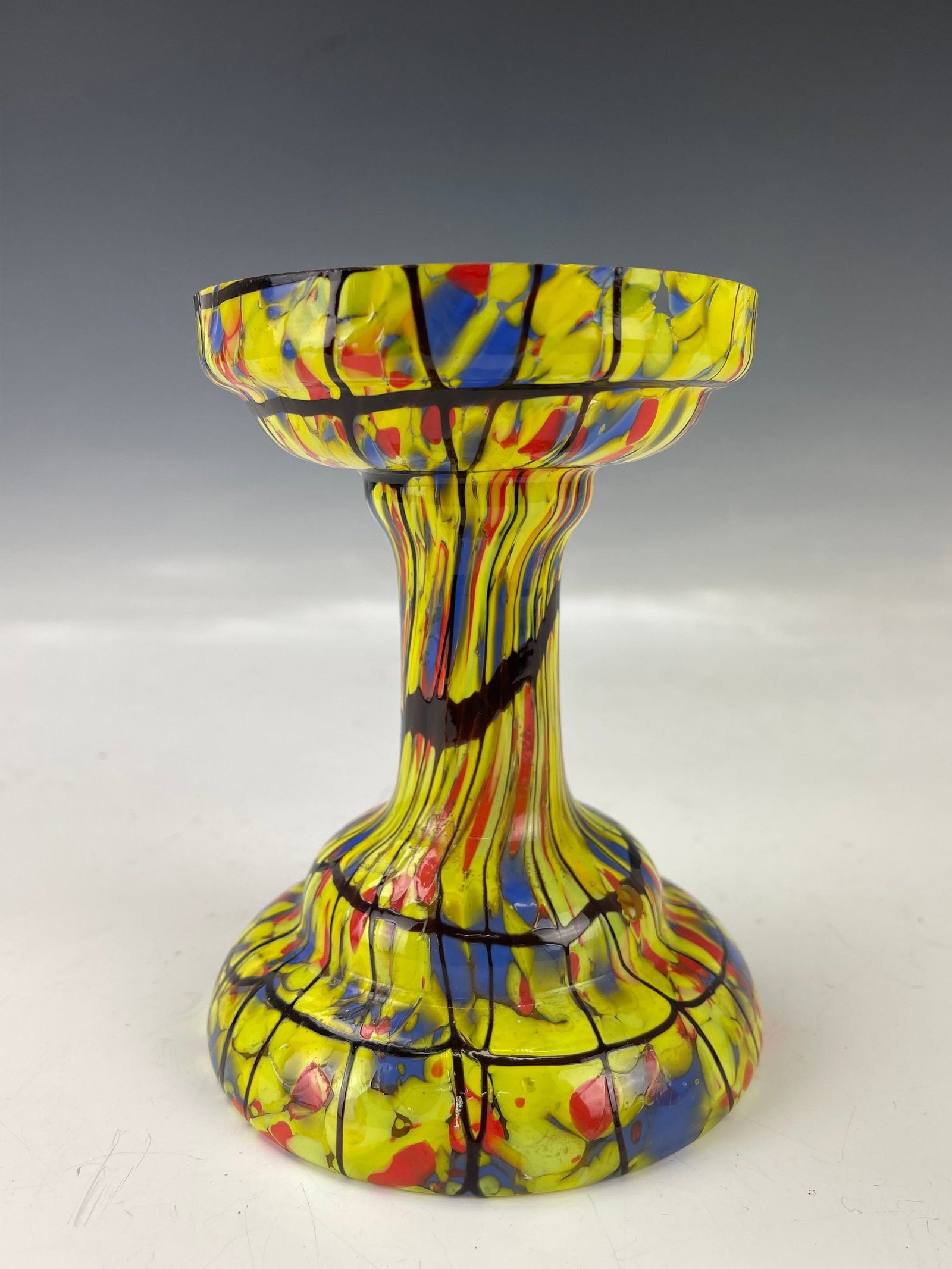 Art Deco Yellow Splatter Glass Vase: Art Deco Glass Vase, H 15.2 cm (6 in.), Preview from May 27th to 31st from 1:00 PM TO 5:00 PM Eastern Time, Location: 15229 Display Court, Rockville MD 20850.
