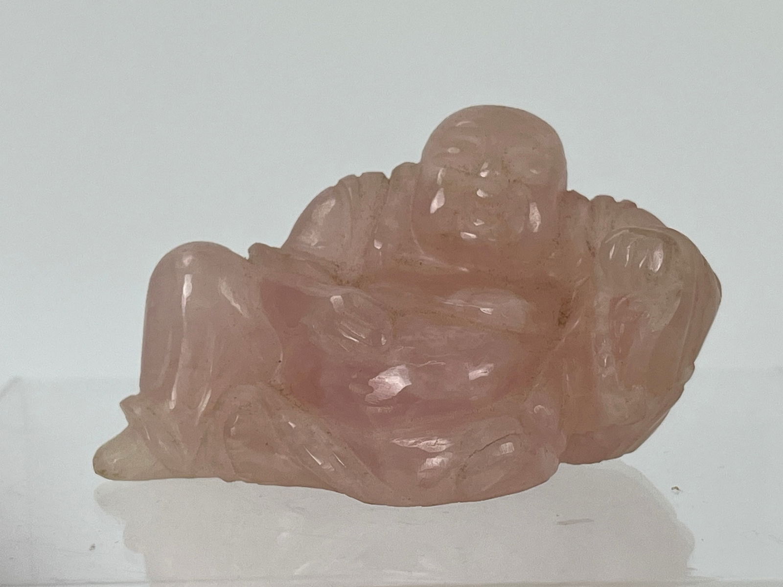 Rose Quartz Laughing Big Belly Buddha Crystal Carving (1 of 6)