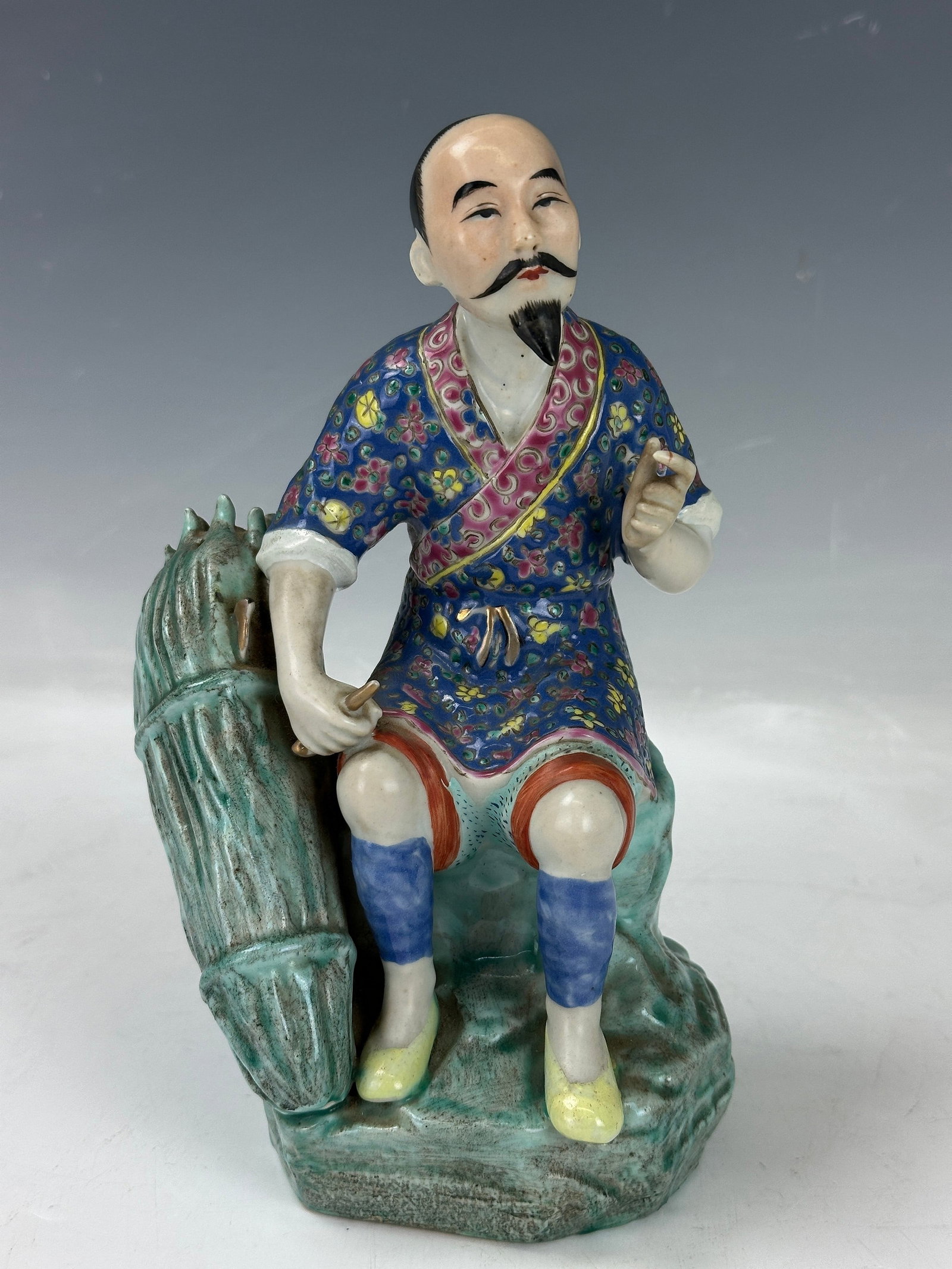 Chinese LishengShun Famille Rose Statue of Woodcutter: Chinese LishengShun Famille Rose Statue of Woodcutter, H23cm. Preview from Jun. 24th to 28th from 1:00 PM TO 5:00 PM Eastern Time, Location: 15229 Display Court, Rockville MD 20850.