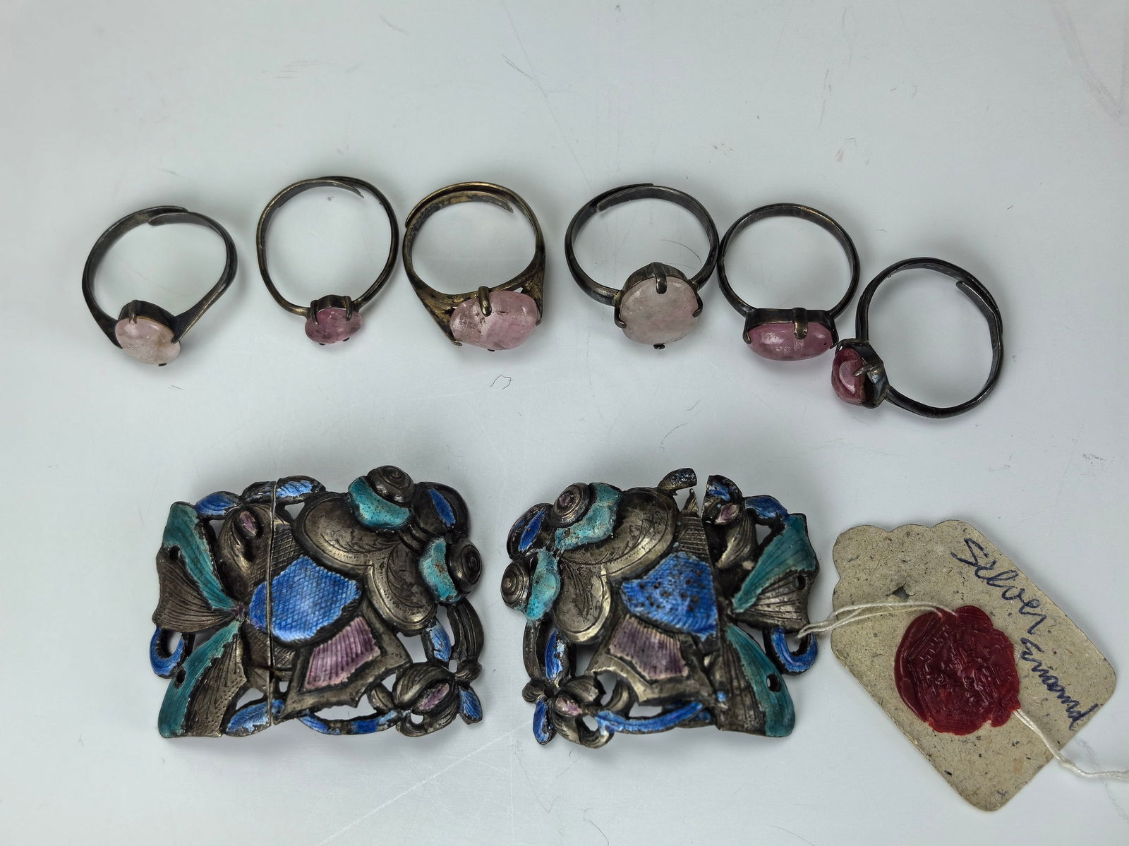 Group of 6 Chinese Vintage Silver Rings and 2 Buckles (1 of 11)