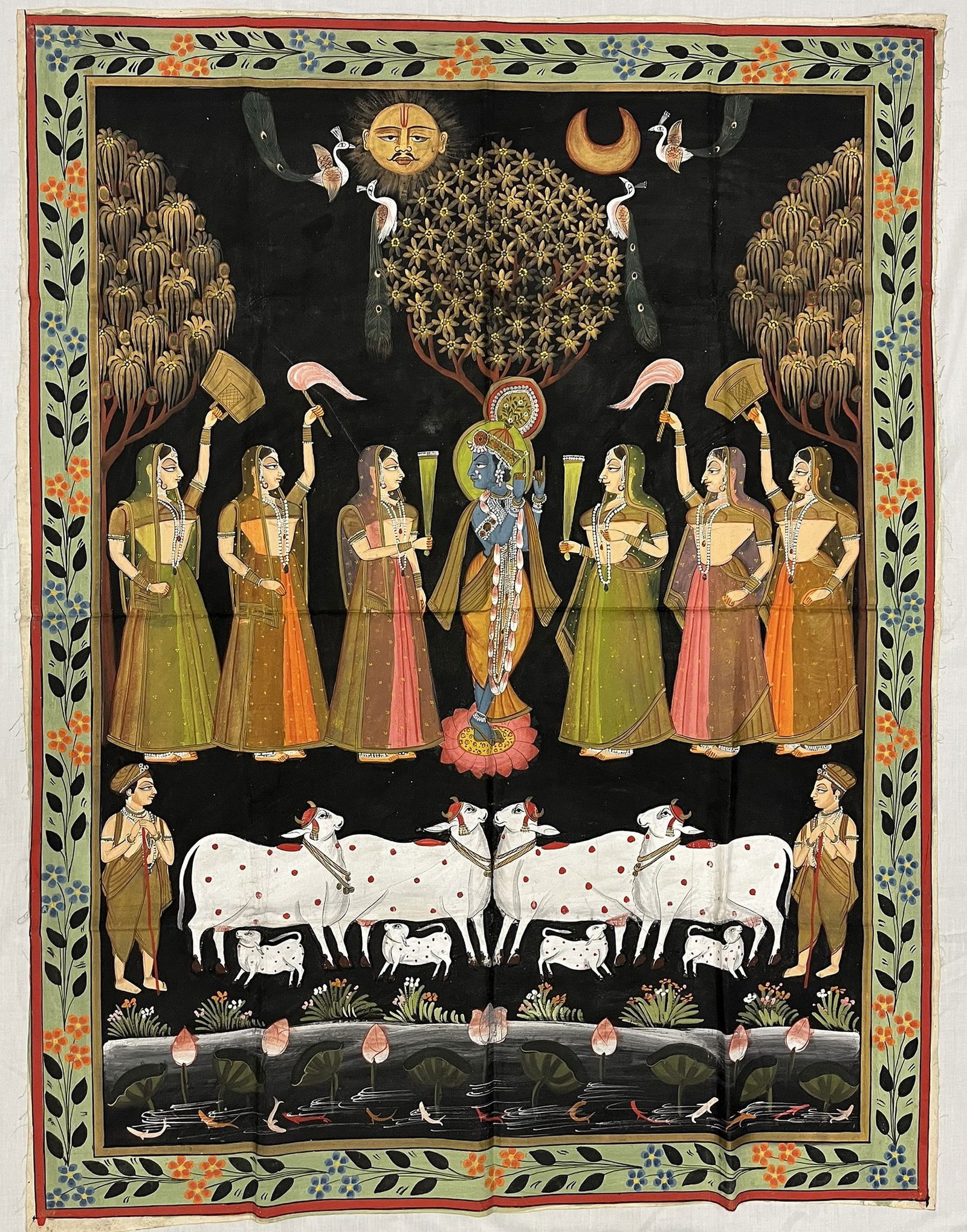 Pichwai Devotional Cloth Depicting Lord Krishna and Gopis from Nathdwara (1 of 4)