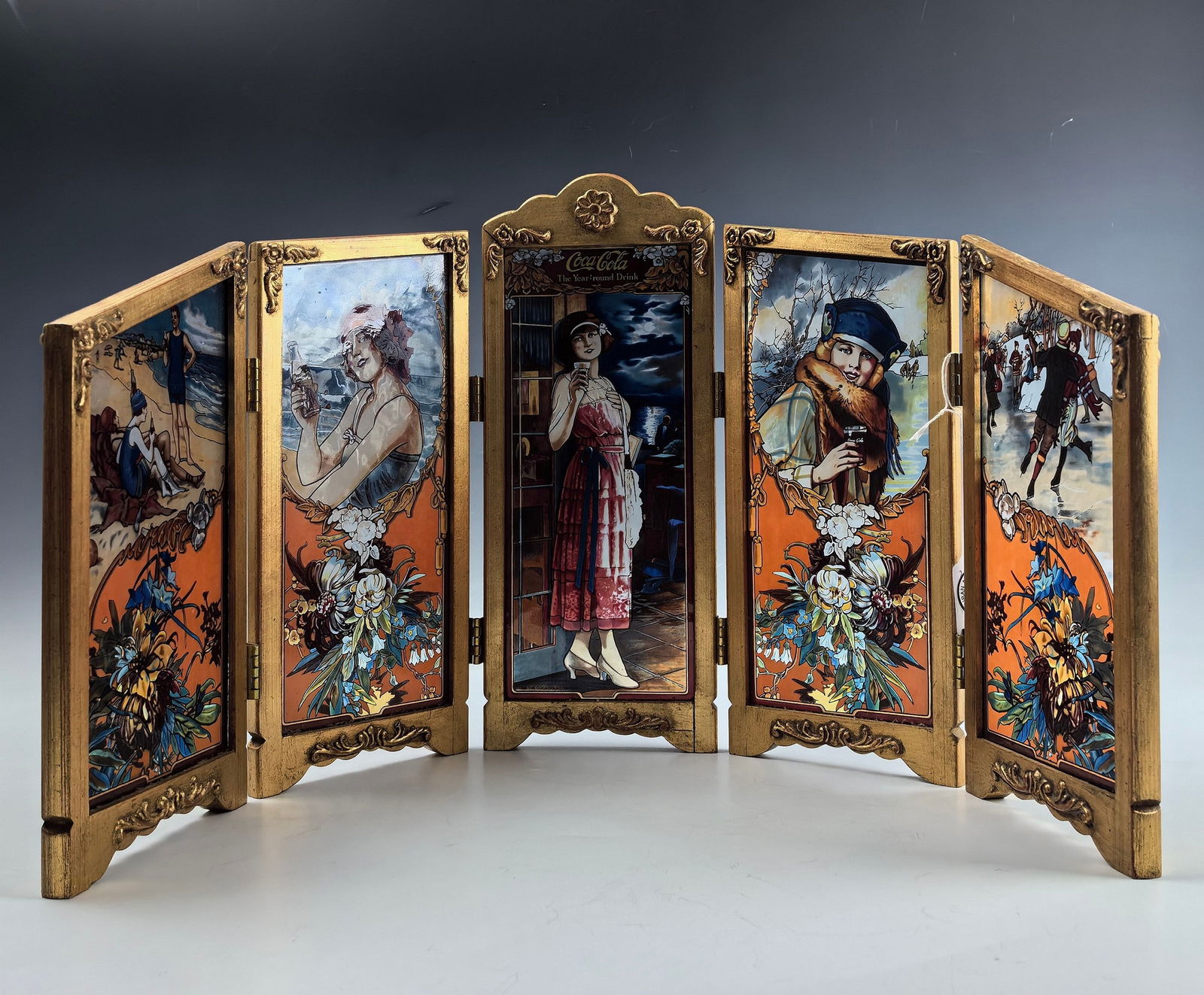 COCA COLA Five Panel Stained Glass Table Screen (1 of 5)