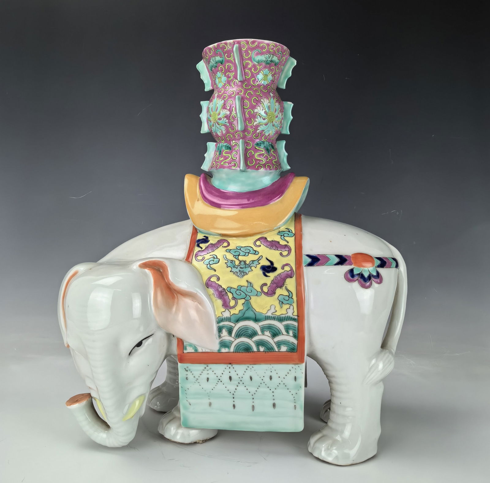 Chinese Famille Rose Porcelain Elephant Statue Marked (1 of 11)