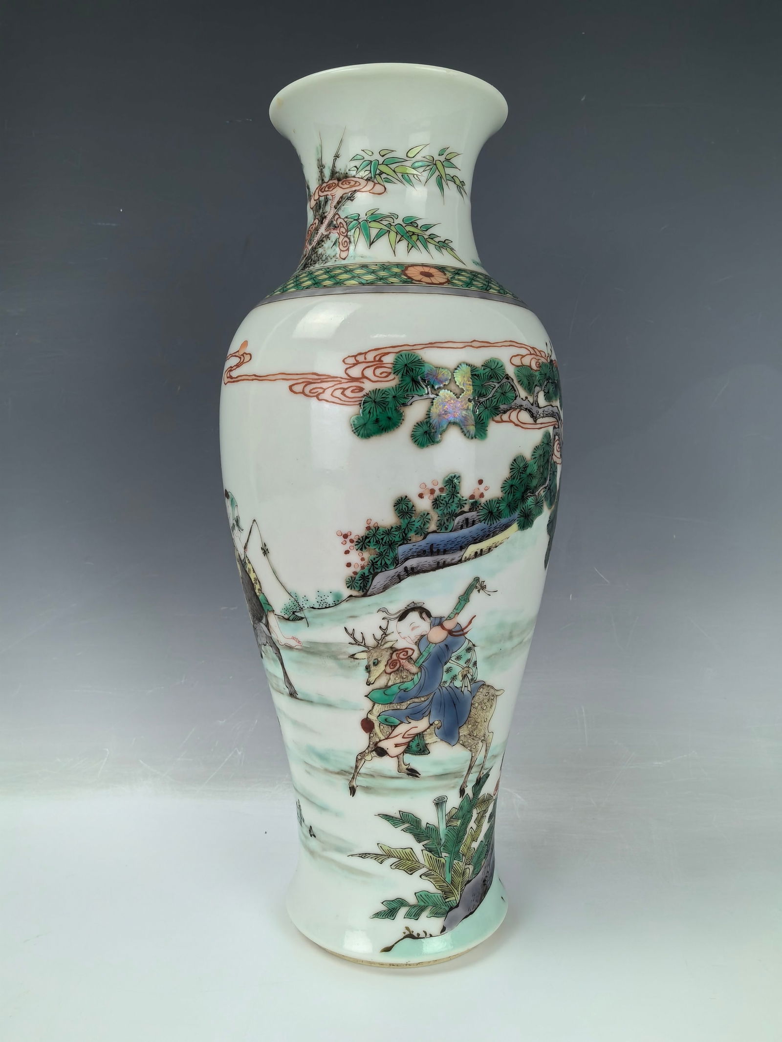 Famille Verte Porcelain Vase Painted with Figurines Marked (1 of 7)