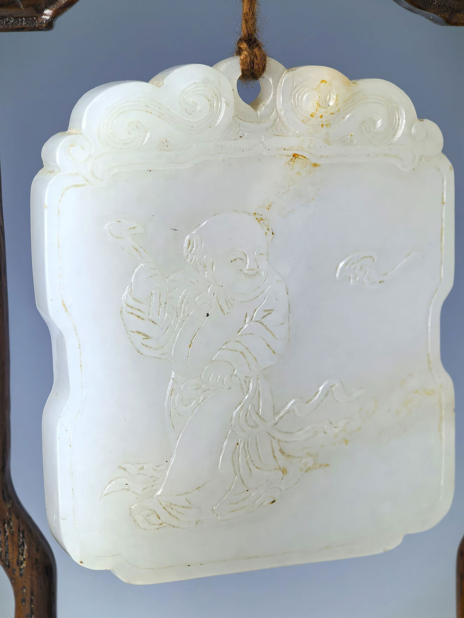 Chinese Hetian White Jade Plaque with Wood Shelf (1 of 7)