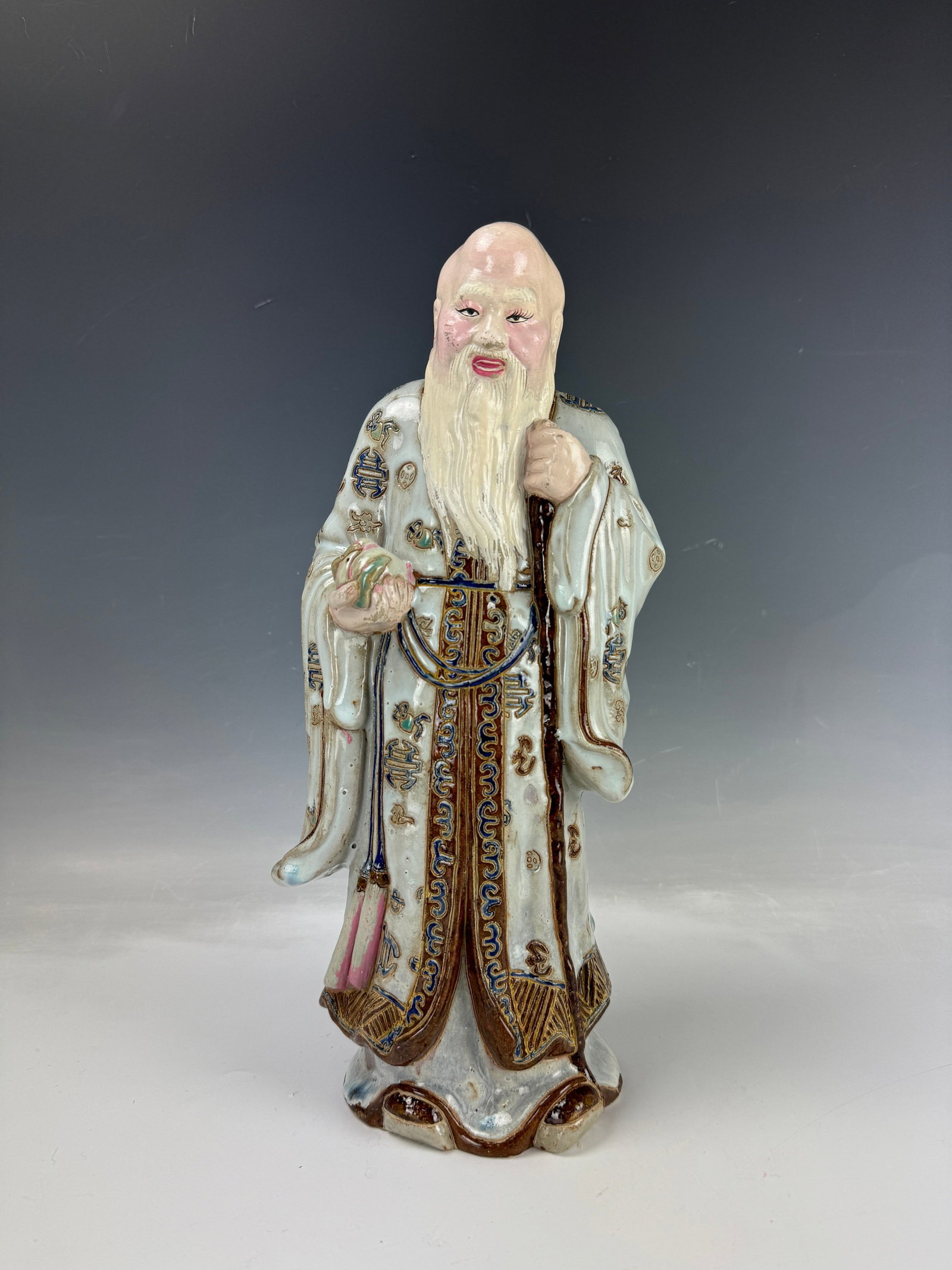 A Vintage Longevity Porcelain Statue Marked: A Vintage Longevity Porcelain Statue Marked, H 34 cm( 13.4 in.) x W 15cm(5.9in.). Preview from Aug. 26th to 30th from 1:00 PM TO 5:00 PM Eastern Time, Location: 15229 Display Court, Rockville MD 20850