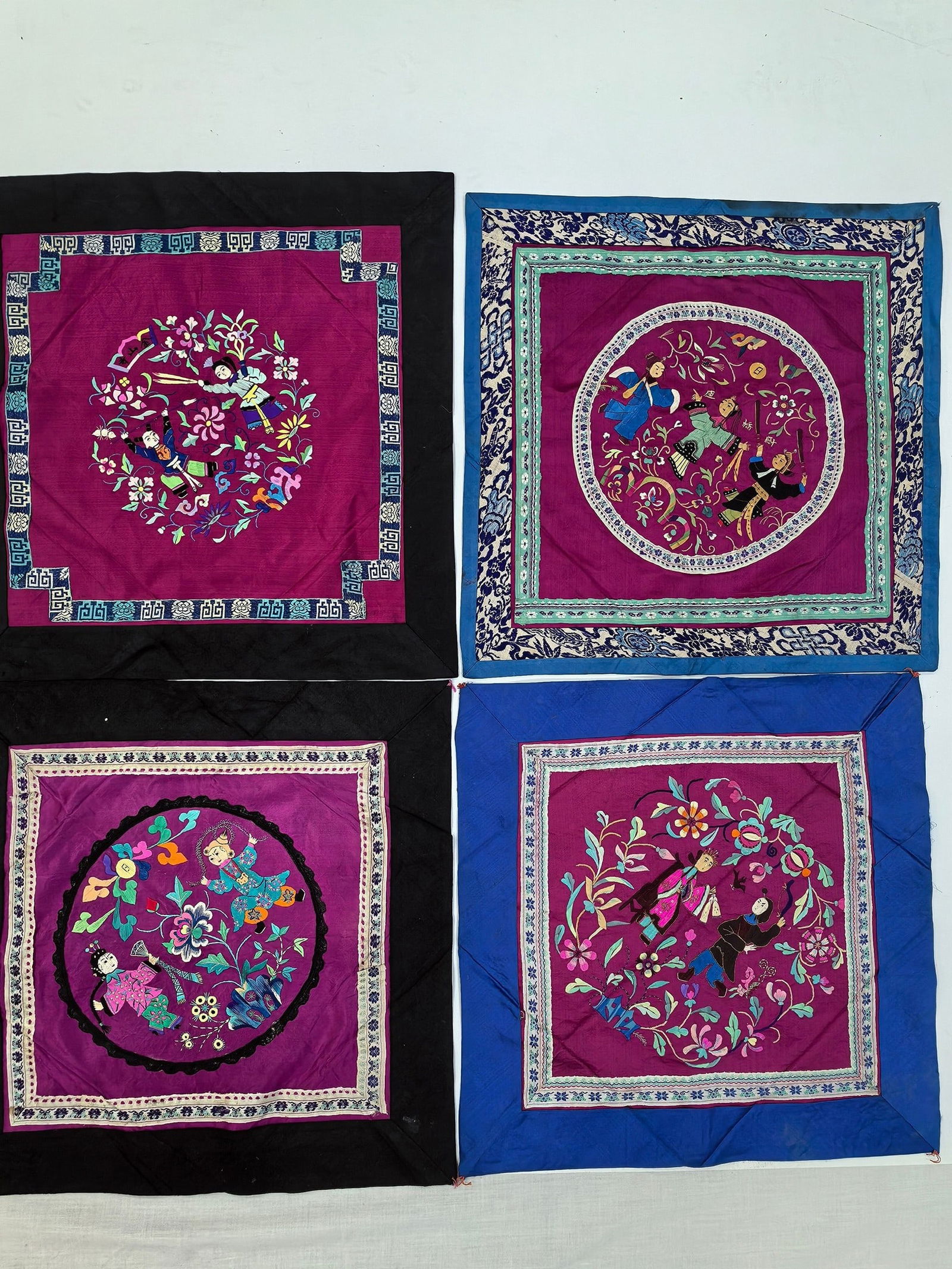 Group of 4 Chinese Silk Embroidered Textile Panels (1 of 6)