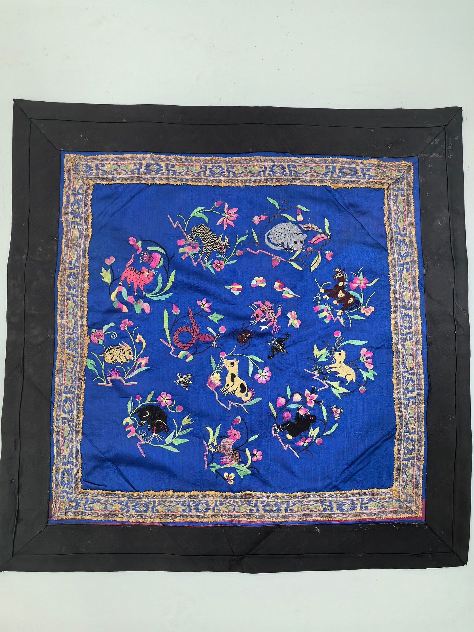 A Chinese Blue Silk Embroidered Textile Panel (1 of 3)