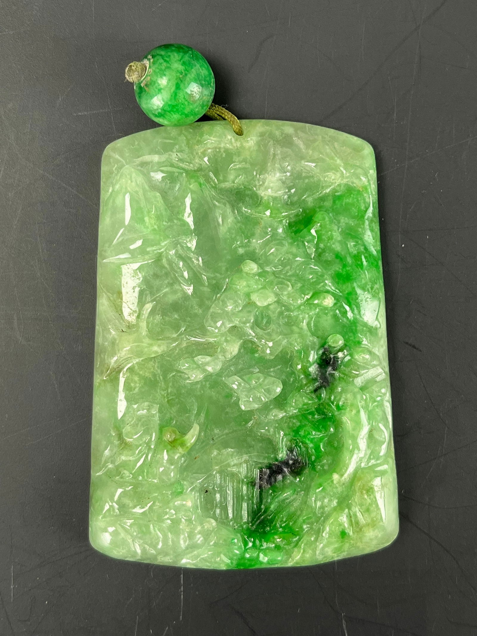 A Carved Chinese Green Jadeite Plaque (1 of 3)