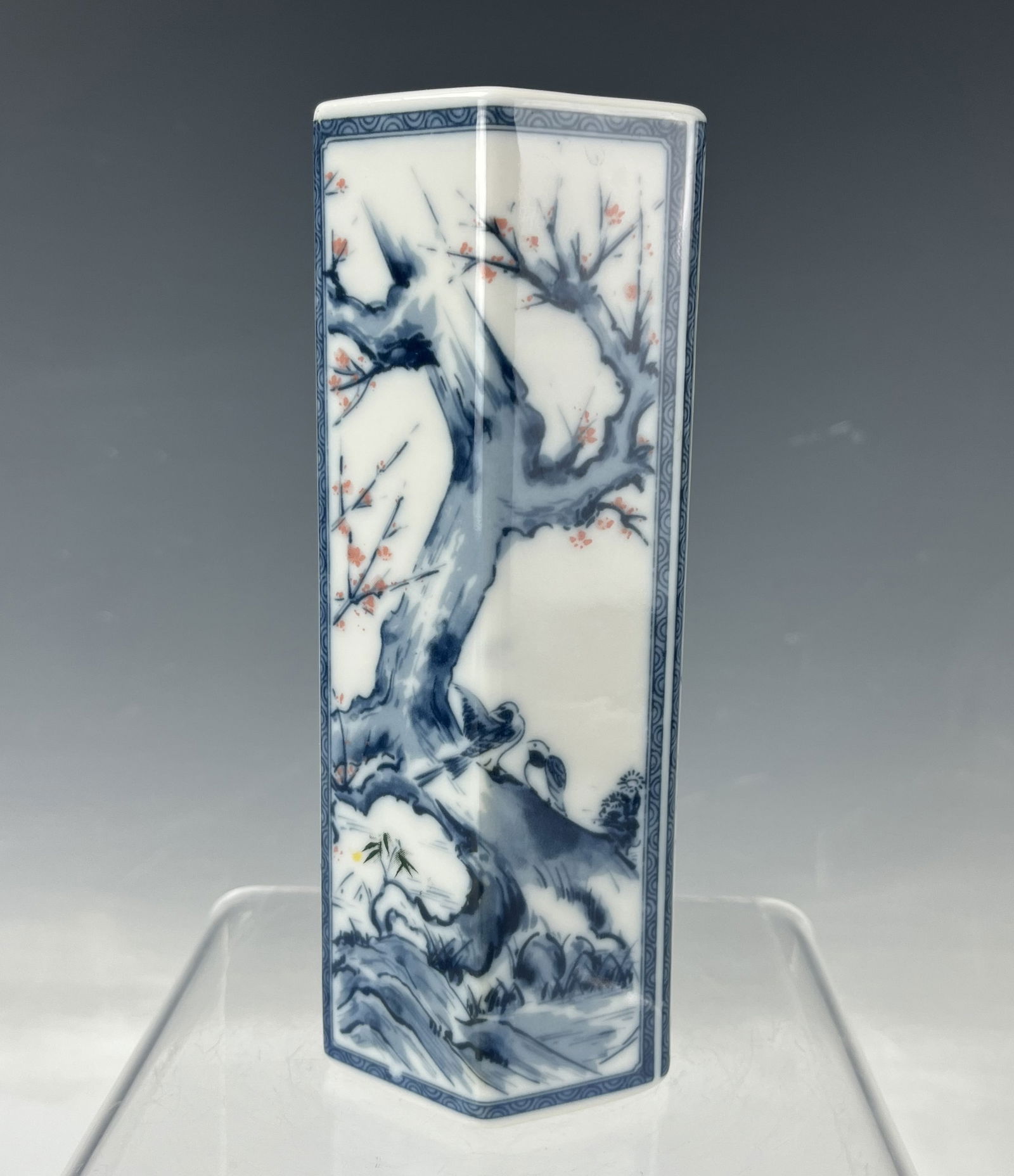 Vintage Blue and Red Plum Blossom Porcelain Hexagon Pot (1 of 6)